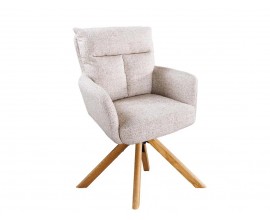 Modern&aacute; otočn&aacute; jed&aacute;lensk&aacute; stolička Dover v b&eacute;žovej farbe s ženilkov&yacute;m poťahom s hned&yacute;mi dubov&yacute;mi nožičkami 92 cm