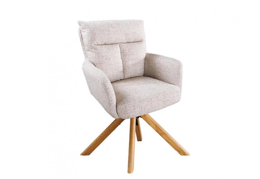 Modern&aacute; otočn&aacute; jed&aacute;lensk&aacute; stolička Dover v b&eacute;žovej farbe s ženilkov&yacute;m poťahom s hned&yacute;mi dubov&yacute;mi nožičkami 92 cm