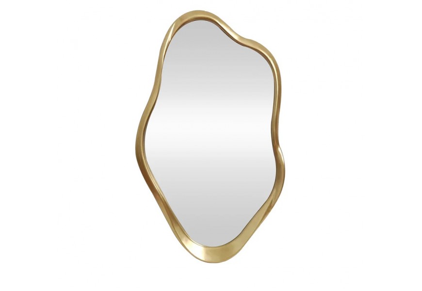 Glamour atypické asymetrické nástenné zrkadlo Elara s kovovým rámom v zlatej farbe v organickom tvare