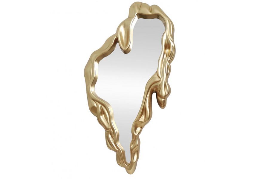 Glamour nástenné závesné zrkadlo Rubia v atypickom tvare s roztopeným dizajnom s plastickým zlatým rámom s lesklým hladkým povrchom