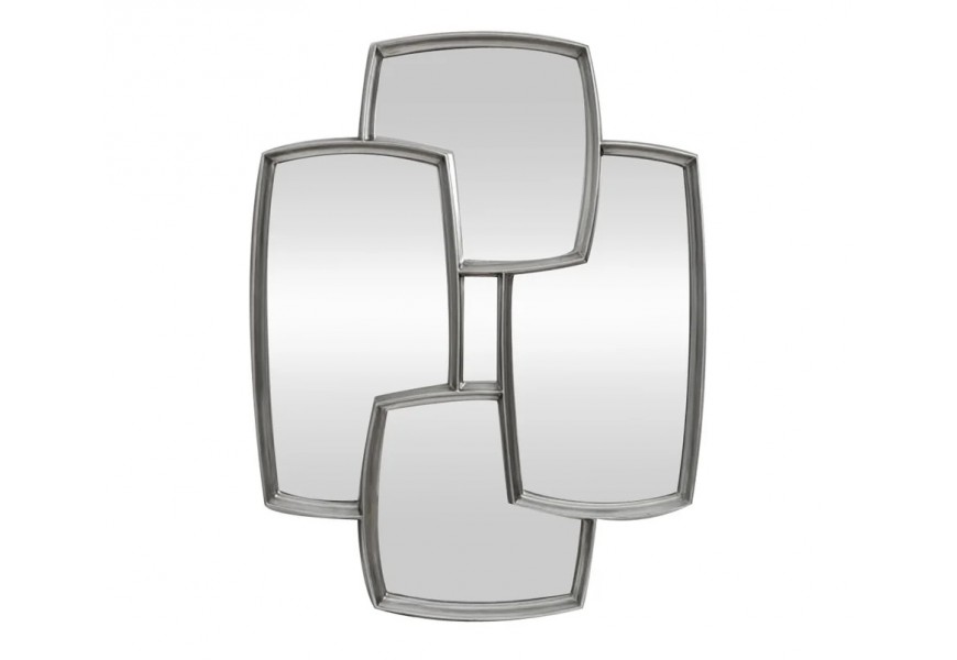 Glamour atypick&eacute; z&aacute;vesn&eacute; zrkadlo Mijak s tenk&yacute;m strieborn&yacute;m r&aacute;mom so &scaron;tyrmi zrkadlov&yacute;mi plochami 90 cm