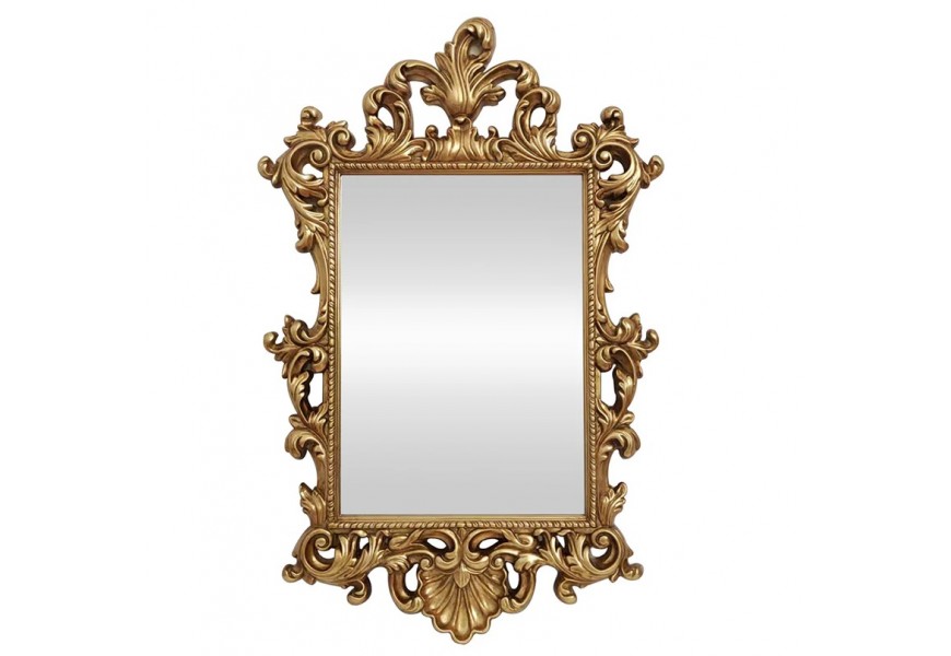 Glamour barokov&eacute; obdĺžnikov&eacute; n&aacute;stenn&eacute; zrkadlo Garin so zlat&yacute;m r&aacute;mom s flor&aacute;lnym mot&iacute;vom 125 cm