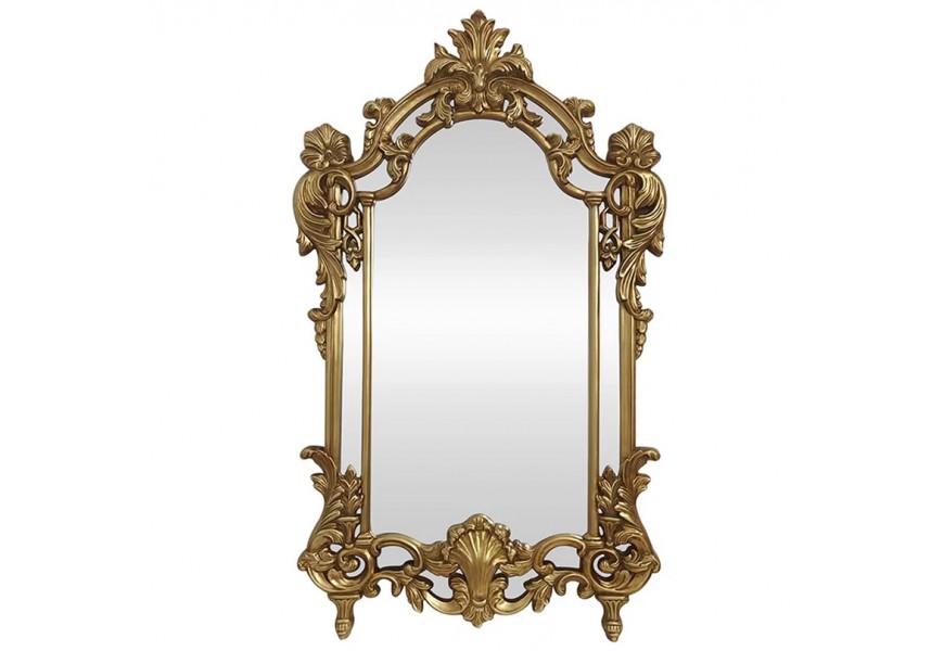 Glamour barokov&eacute; obdĺžnikov&eacute; z&aacute;vesn&eacute; zrkadlo Garin s klenut&yacute;m obl&uacute;kom a zlat&yacute;m dekorat&iacute;vnym r&aacute;mom 150 cm