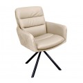 Industriálna otočná jedálenská stolička Dover v béžovej farbe s pravým koženým poťahom a mikrovláknom s čiernymi kovovými šikmými nožičkami
