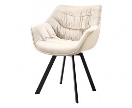 Dizajnov&aacute; zamatov&aacute; otočn&aacute; jed&aacute;lensk&aacute; stolička Monzana v &scaron;ampanskej b&eacute;žovej farbe s čiernymi kovov&yacute;mi nožičkami 80 cm