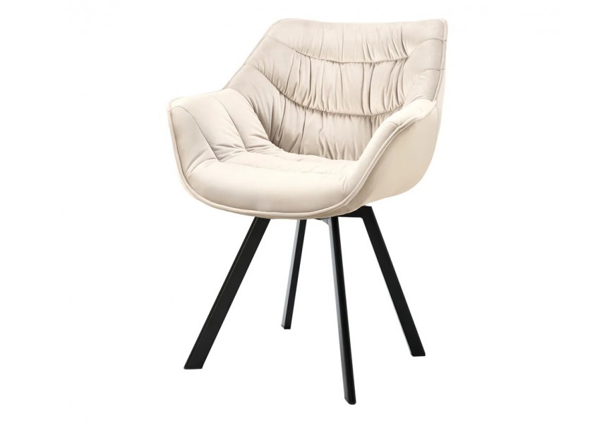 Dizajnov&aacute; zamatov&aacute; otočn&aacute; jed&aacute;lensk&aacute; stolička Monzana v &scaron;ampanskej b&eacute;žovej farbe s čiernymi kovov&yacute;mi nožičkami 80 cm
