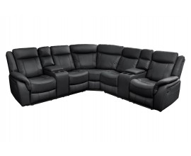 Luxusn&aacute; modern&aacute; p&auml;ťmiestna sedačka Phoenix v b&eacute;žovej farbe so &scaron;tyrmi držiakmi na poh&aacute;re a dvomi &uacute;ložn&yacute;mi priestormi s eko kožen&yacute;m poťahom s opierkami na nohy