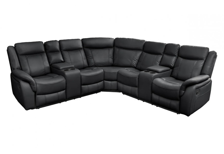 Luxusná moderná päťmiestna sedačka Phoenix v béžovej farbe so štyrmi držiakmi na poháre a dvomi úložnými priestormi s eko koženým poťahom s opierkami na nohy