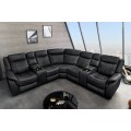Luxusn&aacute; p&auml;ťmiestna rohov&aacute; čierna eko kožen&aacute; sedačka Phoenix s držiakmi na poh&aacute;re a &uacute;ložn&yacute;m priestorom 270 cm 