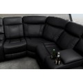 Luxusn&aacute; p&auml;ťmiestna rohov&aacute; čierna eko kožen&aacute; sedačka Phoenix s držiakmi na poh&aacute;re a &uacute;ložn&yacute;m priestorom 270 cm 