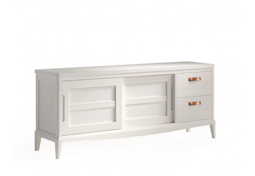 Luxusn&yacute; vidiecky obdĺžnikov&yacute; telev&iacute;zny stol&iacute;k Quebec s dvomi posuvn&yacute;mi dvierkami a dvomi z&aacute;suvkami 164 cm