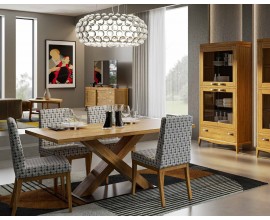 Luxusn&aacute; vidiecka mas&iacute;vna zostava modern&eacute;ho n&aacute;bytku do jed&aacute;lne a ob&yacute;vačky s obdĺžnikov&yacute;m jed&aacute;lensk&yacute;m stolom a čal&uacute;nen&yacute;mi stoličkami so &scaron;tvordverovou vitr&iacute;nou a ov&aacute;lnym konferenčn&yacute;m stol&iacute;kom a telev&iacute;znym stol&iacute;kom v natur&aacute;lnom hnedom preveden&iacute;