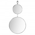 Art deco nástenné zrkadlo Sonia s väčším a menším kruhom s kovovým tenkým rámom v striebornej farbe s háčikom