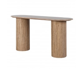 Luxusn&yacute; ov&aacute;lny travert&iacute;nov&yacute; konzolov&yacute; stol&iacute;k Athena v hnedej pieskovej farbe s valcov&yacute;mi dr&aacute;žkovan&yacute;mi nohami 152 cm