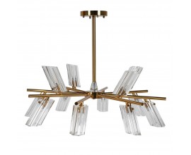 Art deco stropn&yacute; luster Kilina z kovu v bronzovej farbe s dvan&aacute;stimi tienidlami zo skla s vr&uacute;bkovan&yacute;m dizajnom