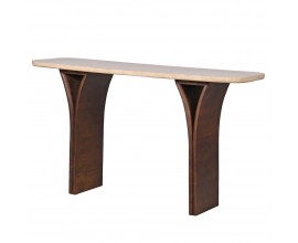 Luxusn&yacute; mramorov&yacute; obdĺžnikov&yacute; konzolov&yacute; stol&iacute;k Jedy s travert&iacute;novou doskou a dreven&yacute;mi ak&aacute;ciov&yacute;mi hned&yacute;mi nohami 137 cm