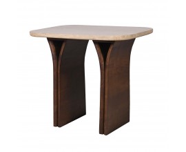 Luxusn&yacute; modern&yacute; mramorov&yacute; travert&iacute;nov&yacute; pr&iacute;ručn&yacute; stol&iacute;k Jedy s vrchnou b&eacute;žovou doskou so zaoblen&yacute;mi hranami