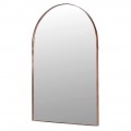 Luxusné moderné glamour závesné zrkadlo Melfa v obdĺžnikovom tvare s oblúkovým vrchom s tenkým rámom z kovu v medenej farbe