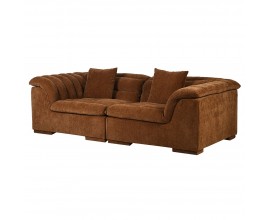 Dizajnov&aacute; retro obdĺžnikov&aacute; sedačka Tefav z dvoch čast&iacute; v hnedej farbe so semi&scaron;ov&yacute;m poťahom z mikrovl&aacute;kna s dvomi obdĺžnikov&yacute;mi vank&uacute;&scaron;mi