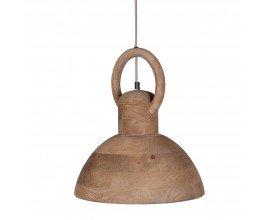 Vidiecky stropn&yacute; luster Orilt z mas&iacute;vneho mangov&eacute;ho dreva v hnedej farbe s v&yacute;raznou &scaron;trukt&uacute;rou letokruhov s hladk&yacute;m povrchom a kovovou čiernou krytkou