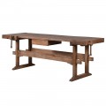 Vintage pracovný stôl Guria v obdĺžnikovom tvare z masívneho recyklovaného dreva v hnedej farbe so zásuvkou a dvomi stolárskymi svorkami