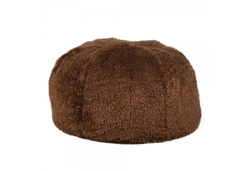 Dizajnová taburetka Mimi v okrúhlom tvare v hnedej farbe s kožušinovým poťahom