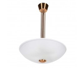 Art deco stropn&yacute; luster Izi so zlatou tyčou z kovu s okr&uacute;hlym tienidlom zo skla v mliečnej nepriehľadnej bielej farbe