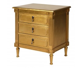 Luxusný glamour nočný stolík Dimitria v zlatej farbe z mahagónového dreva s drážkovaním a s tromi zásuvkami 66cm