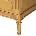 Luxusn&yacute; glamour nočn&yacute; stol&iacute;k Dimitria v zlatej farbe z mahag&oacute;nov&eacute;ho dreva s dr&aacute;žkovan&iacute;m a s tromi z&aacute;suvkami 66cm