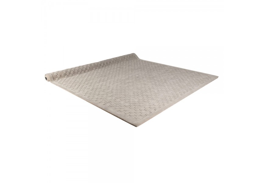 Moderný elegantný obdĺžnikový koberec béžovej farby Relief zo 100 % novozélandskej ovčej vlny s jemným kockovaným 3D reliéfnym vzorom s krátkym a dlhým vlasom