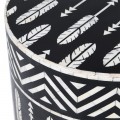 Luxusn&yacute; etno okr&uacute;hly čierno biely pr&iacute;ručn&yacute; stol&iacute;k Daytona s intarziou s trojuholn&iacute;kov&yacute;mi a perov&yacute;mi ornamentmi 45 cm