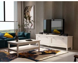 Luxusn&aacute; modern&aacute; mas&iacute;vna zostava n&aacute;bytku do ob&yacute;vačky Amberes v bielej farbe s vyrez&aacute;van&yacute;m zdoben&iacute;m s obdĺžnikov&yacute;m konferenčn&yacute;m stol&iacute;kom a telev&iacute;znym stol&iacute;kom s &uacute;ložn&yacute;m priestorom