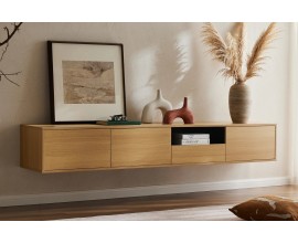 Modern&yacute; z&aacute;vesn&yacute; trojdverov&yacute; obdĺžnikov&yacute; TV stol&iacute;k Attica v hnedej farbe s dubov&yacute;m vzhľadom 200 cm