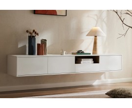 &Scaron;kandin&aacute;vsky obdĺžnikov&yacute; z&aacute;vesn&yacute; telev&iacute;zny stol&iacute;k Attica s tromi dverami z dreva v bielej farbe so z&aacute;suvkou a policou