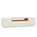 &Scaron;kandin&aacute;vsky obdĺžnikov&yacute; dvojdverov&yacute; TV stol&iacute;k Attica v bielej farbe so z&aacute;suvkou a dubovou hnedou policou 160 cm