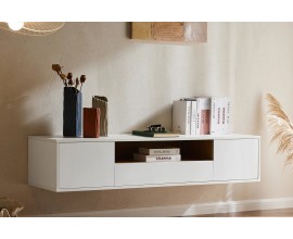 &Scaron;kandin&aacute;vsky telev&iacute;zny stol&iacute;k Attica v bielej farbe z dreva v obdĺžnikovom tvare s dvomi dvierkami a z&aacute;suvkou s policou