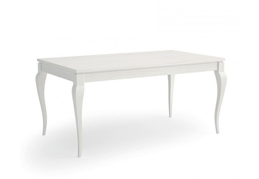 Luxusný provensálsky biely jedálenský stôl Mediterráneo s obdĺžnikovou vrchnou doskou a dvakrát prehnutými kabriolovými nohami z masívneho dreva
