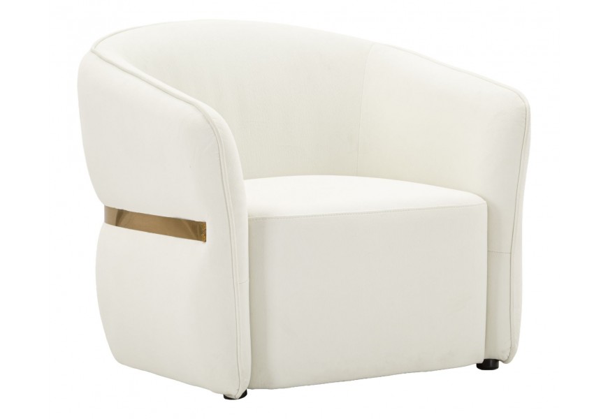 Art deco kreslo Juteg s bielym poťahom z eko kože so zlatým detailom z kovu