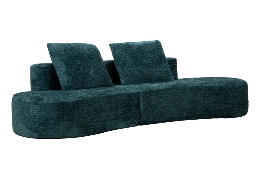 Moderná art deco oválna čalúnená štvormiestna sedačka Lilio v tmavej modrej farbe bez nožičiek v zaoblenom organickom tvare so semišovým poťahom bez bočných opierok