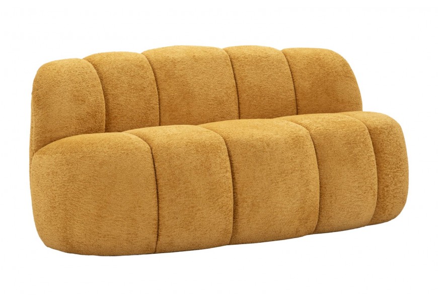 Moderná čalúnená žltá sedačka Berry s poťahom s plyšovou štruktúrou s dlhším vlasom bez nožičiek a bočných opierok s cloud dizajnom s piatimi segmentami