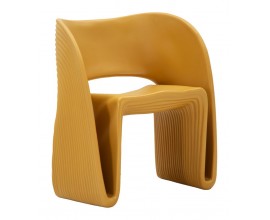 Dizajnová moderná jedálenská stolička Orchetta v žltej farbe s vrúbkovaným reliéfom a avantgardnou siluetou 76 cm