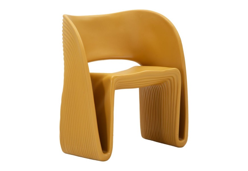 Moderná žltá jedálenská stolička Orchetta s dizajnovou ohýbanou siluetou s rebrovaným reliéfom
