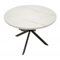 Modern&yacute; mramorov&yacute; okr&uacute;hly rozkladac&iacute; jed&aacute;lensk&yacute; st&ocirc;l Tarro s bielou doskou so sivou kresbou a čiernou podstavou 100-140 cm