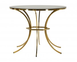 Dizajnový glamour okrúhly jedálenský stôl Hailey s čiernou sklenenou doskou a zlatou kovovou podstavou 100 cm