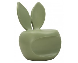 Dizajnov&aacute; zelen&aacute; okr&uacute;hla taburetka Genny s hladk&yacute;m matn&yacute;m povrchom s opierkou so zajač&iacute;mi u&scaron;ami 79 cm