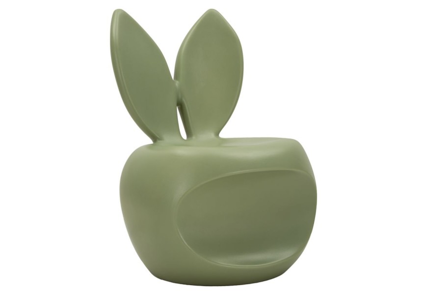 Dizajnov&aacute; zelen&aacute; okr&uacute;hla taburetka Genny s hladk&yacute;m matn&yacute;m povrchom s opierkou so zajač&iacute;mi u&scaron;ami 79 cm