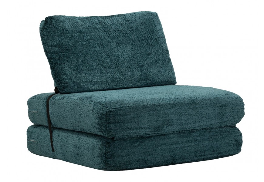 Moderné rozkladacie kreslo Raffai s plyšovým poťahom v modrej farbe v obdĺžnikovom tvare