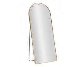 Glamour obdĺžnikov&eacute; polohovateľn&eacute; &scaron;atn&iacute;kov&eacute; zrkadlo Hillie s dotykov&yacute;m displejom a svietidlami s tenk&yacute;m r&aacute;mom v zlatej farbe z kovu