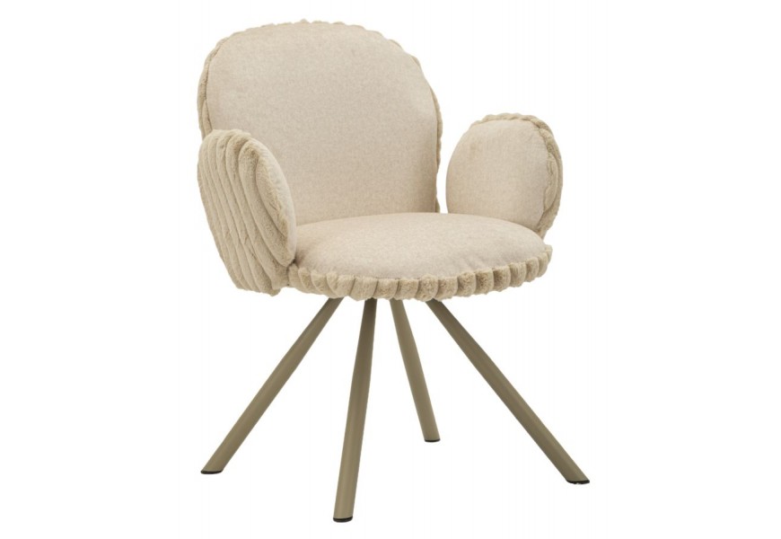 &Scaron;kandin&aacute;vska b&eacute;žov&aacute; čal&uacute;nen&aacute; jed&aacute;lensk&aacute; stolička Falir s ply&scaron;ov&yacute;m vr&uacute;bkovan&yacute;m poťahom a kovov&yacute;mi nožičkami 83 cm