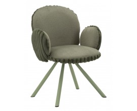 Dizajnov&aacute; &scaron;kandin&aacute;vska zelen&aacute; čal&uacute;nen&aacute; jed&aacute;lensk&aacute; stolička Falir s ply&scaron;ov&yacute;m poťahom a kovov&yacute;mi nožičkami 83 cm